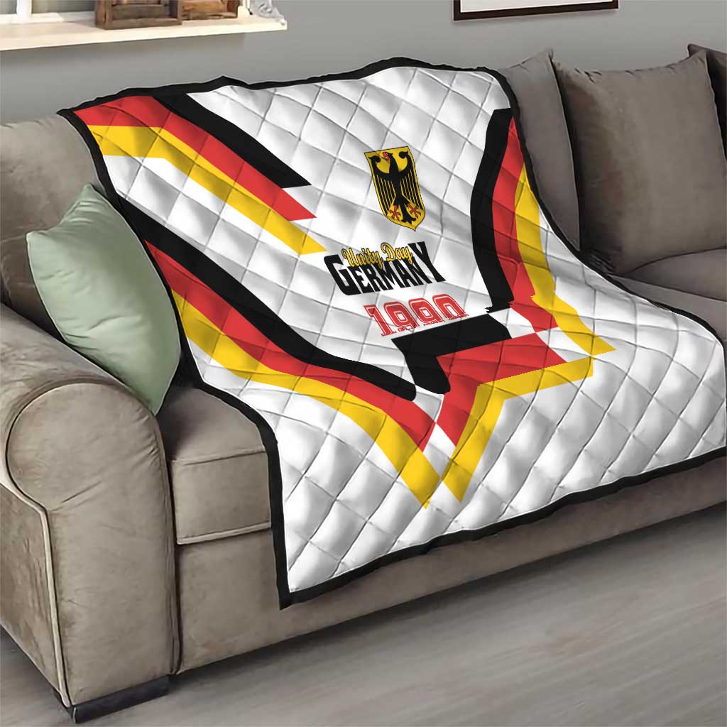 White quilt on sofa with quilted chevron texture, Germany 1990 and crest