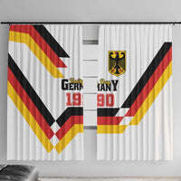 Centered white curtain with Germany Unity Day 1990 artwork, crest emblem, and red yellow black stripes.