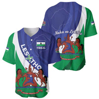 Two Lesotho baseball jerseys: one with 1966 crest, one with “Naha ea Lesotho”.