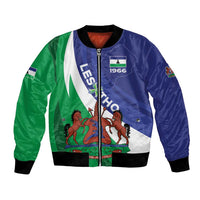 Unisex satin bomber jacket with blue, green & white side panels and chest emblem