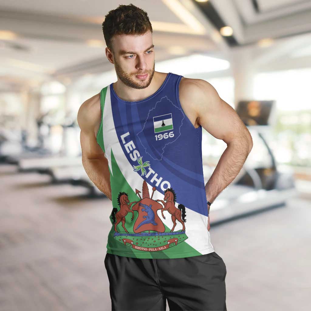 Lesotho 1966 Unique Men Tank Top Spiral Aloe Coat of Arms - Wonder Print Shop