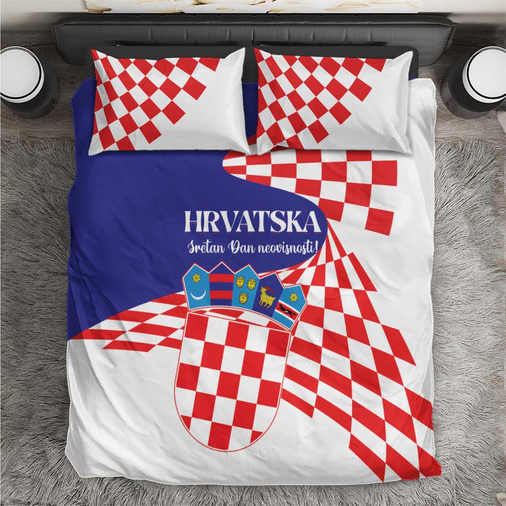 Printed bedding set with HRVATSKA text, red-white checker pattern, and crest shield