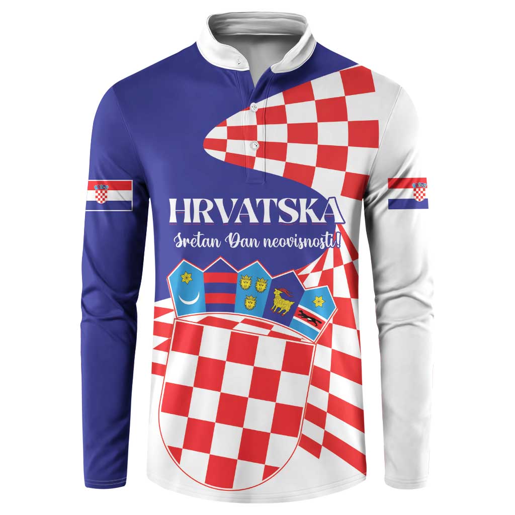 Two-tone button sweatshirt with blue sleeves and white front Croatian Independence graphic