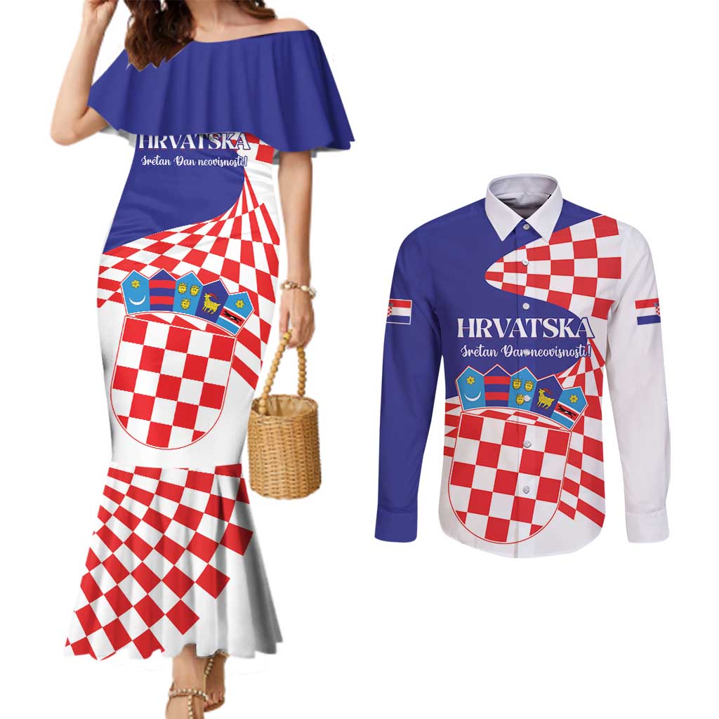 Personalized Croatia Independence Day 1991 Couples Matching Mermaid Dress and Long Sleeve Button Shirt Sretan Dan neovisnosti Hrvatske