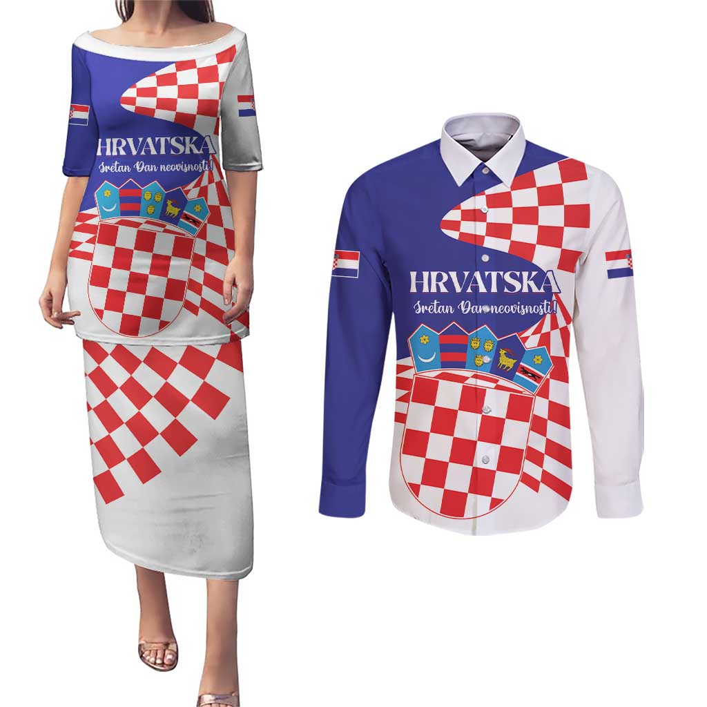 Personalized Croatia Independence Day 1991 Couples Matching Puletasi and Long Sleeve Button Shirt Sretan Dan neovisnosti Hrvatske