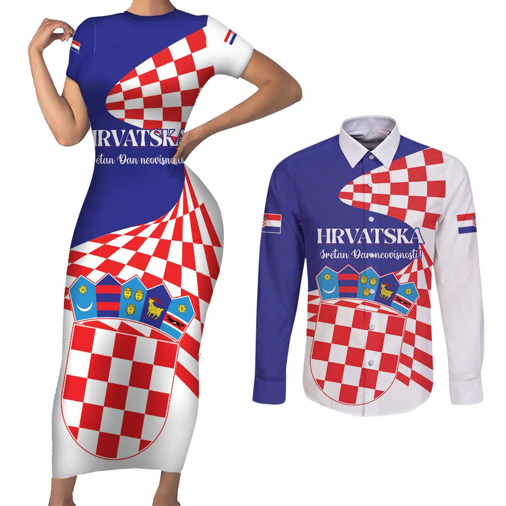 Personalized Croatia Independence Day 1991 Couples Matching Short Sleeve Bodycon Dress and Long Sleeve Button Shirt Sretan Dan neovisnosti Hrvatske