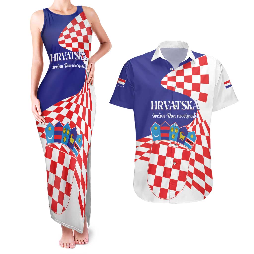 Personalized Croatia Independence Day 1991 Couples Matching Tank Maxi Dress and Hawaiian Shirt Sretan Dan neovisnosti Hrvatske