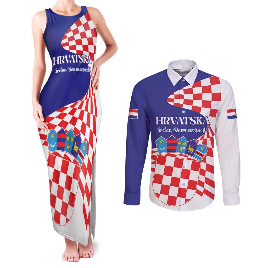 Personalized Croatia Independence Day 1991 Couples Matching Tank Maxi Dress and Long Sleeve Button Shirt Sretan Dan neovisnosti Hrvatske