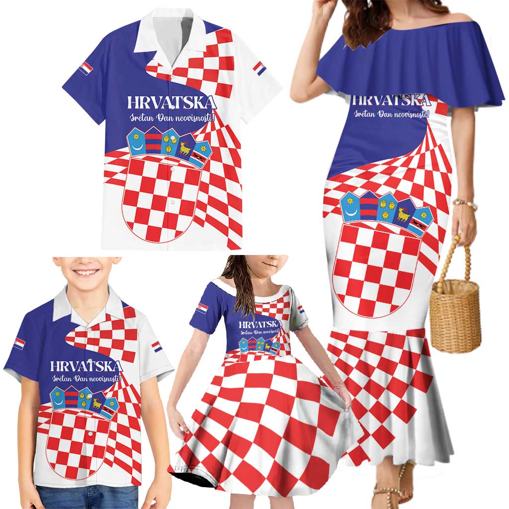 Personalized Croatia Independence Day 1991 Family Matching Mermaid Dress and Hawaiian Shirt Sretan Dan neovisnosti Hrvatske - Wonder Print Shop