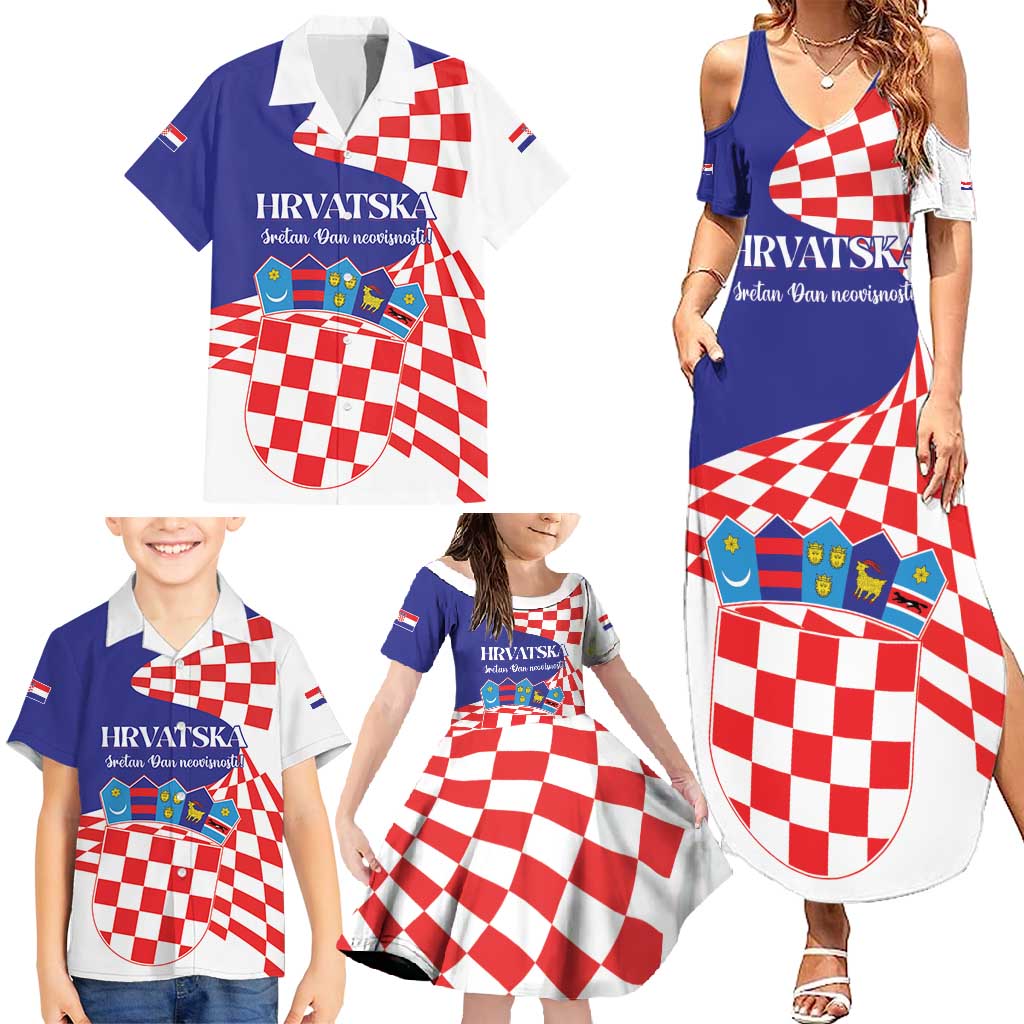 Personalized Croatia Independence Day 1991 Family Matching Summer Maxi Dress and Hawaiian Shirt Sretan Dan neovisnosti Hrvatske - Wonder Print Shop