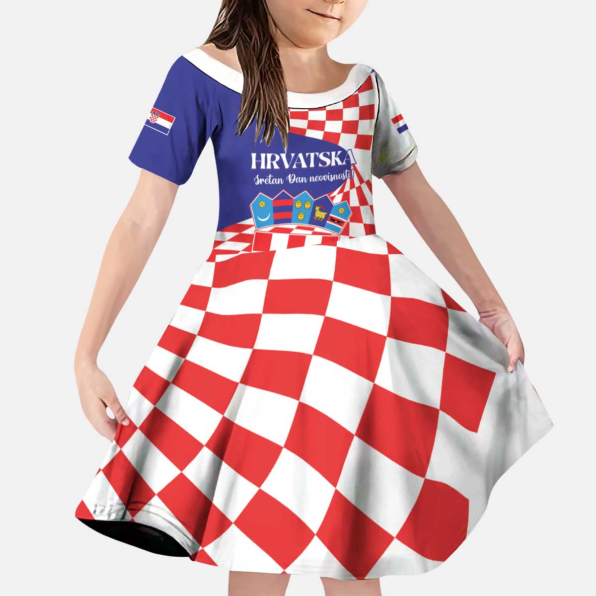 Personalized Croatia Independence Day 1991 Kid Short Sleeve Dress Sretan Dan neovisnosti Hrvatske - Wonder Print Shop