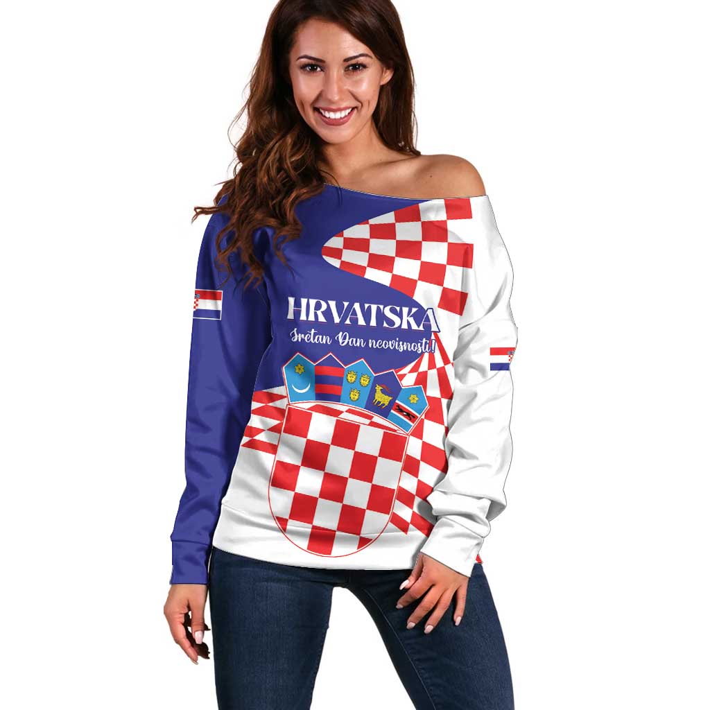 Personalized Croatia Independence Day 1991 Off Shoulder Sweater Sretan Dan neovisnosti Hrvatske - Wonder Print Shop