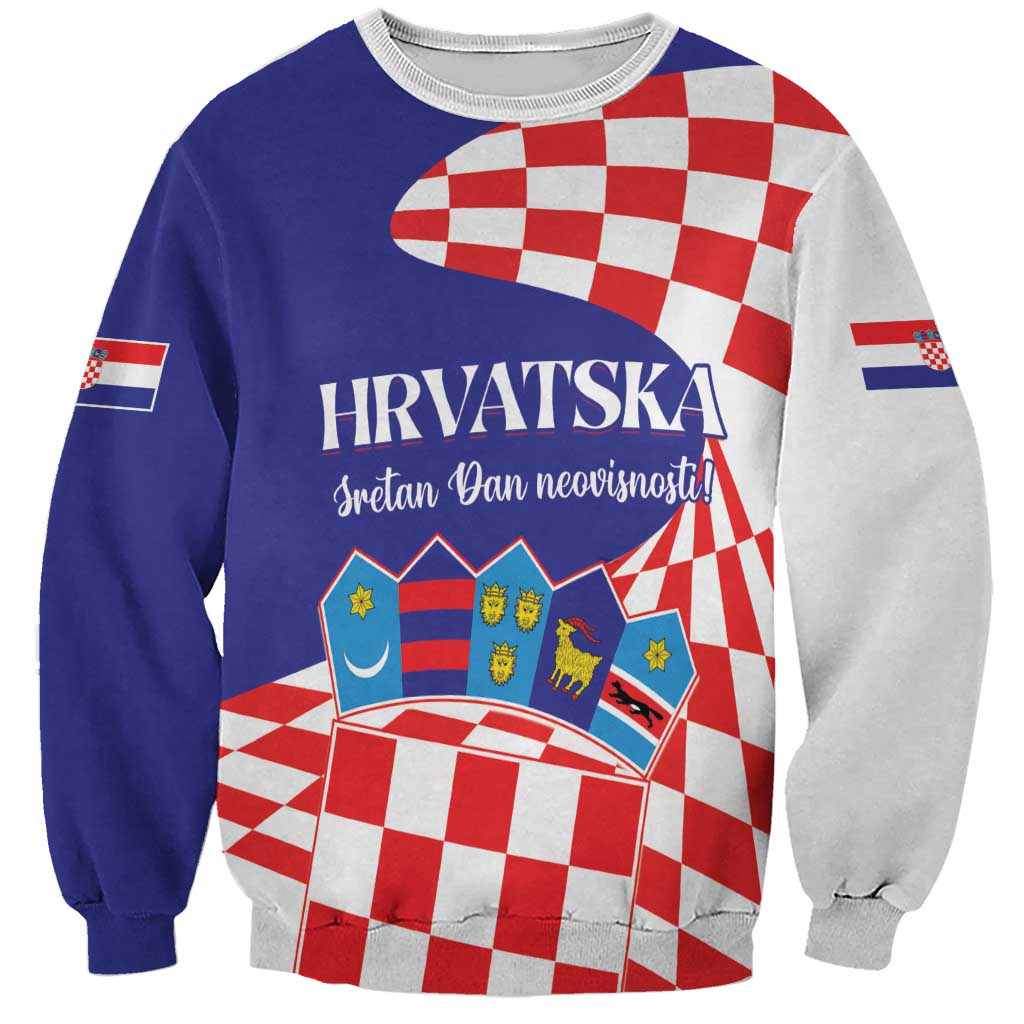 Two-tone crewneck sweatshirt, navy and heather gray, Croatian checker flag with HRVATSKA graphic