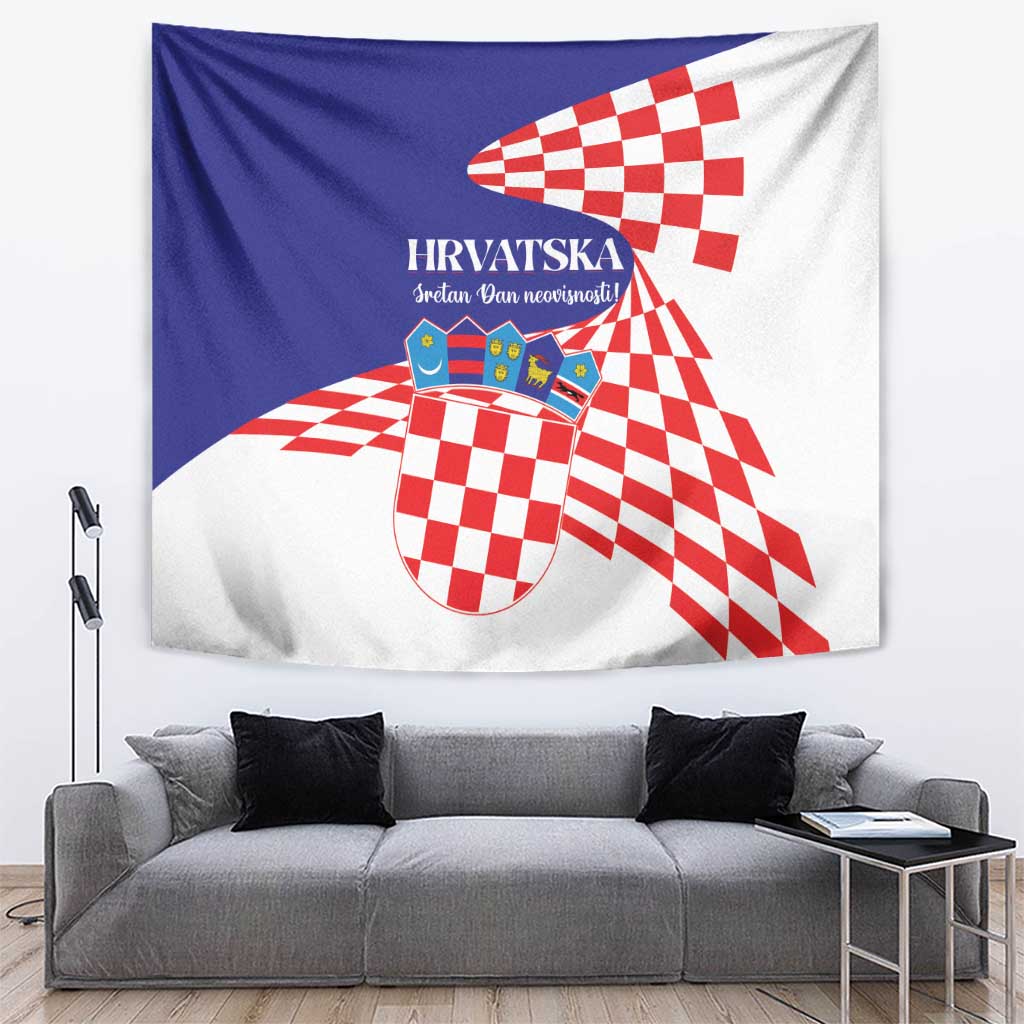 Croatia Independence Day tapestry with blue-and-white background and red checkered shield