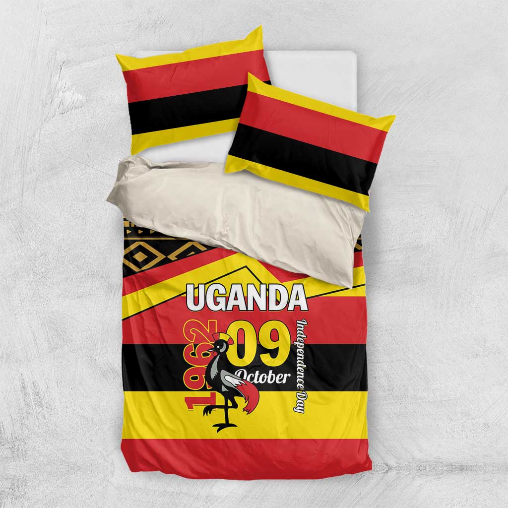 Uganda flag-themed bedding set with coordinating pillowcases and “UGANDA 09 October” graphic