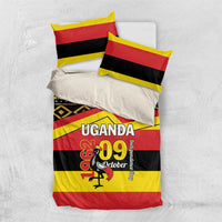 Uganda flag-themed bedding set with coordinating pillowcases and “UGANDA 09 October” graphic