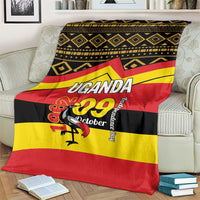 Uganda Independence Day blanket with black geometric pattern and red-yellow Uganda emblem