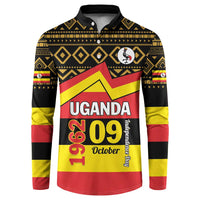 Black henley sweatshirt with Uganda flag stripe pattern and UGANDa 1962 09 October front