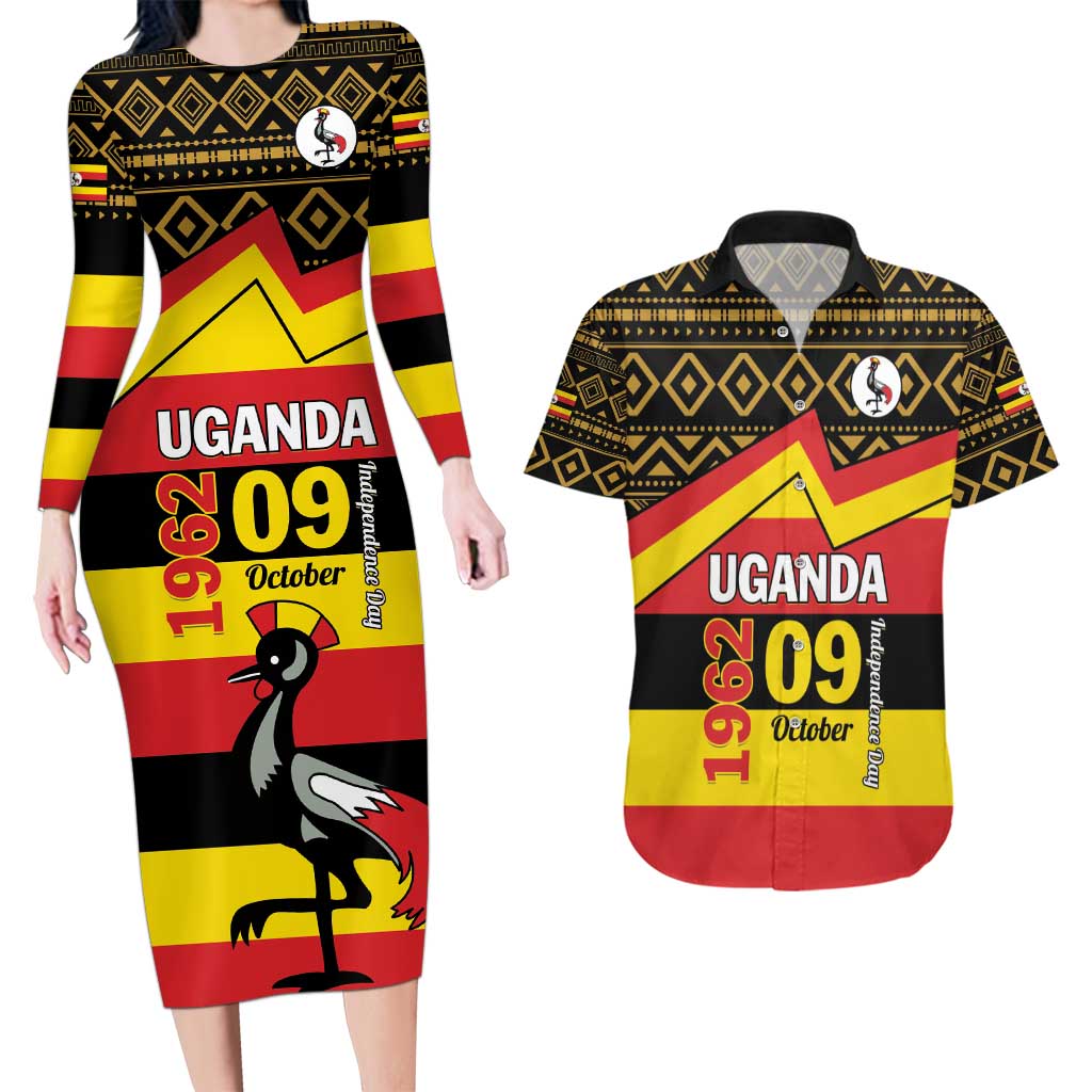 Personalized Uganda Independence Day 1962 Couples Matching Long Sleeve Bodycon Dress and Hawaiian Shirt African Pattern - Wonder Print Shop