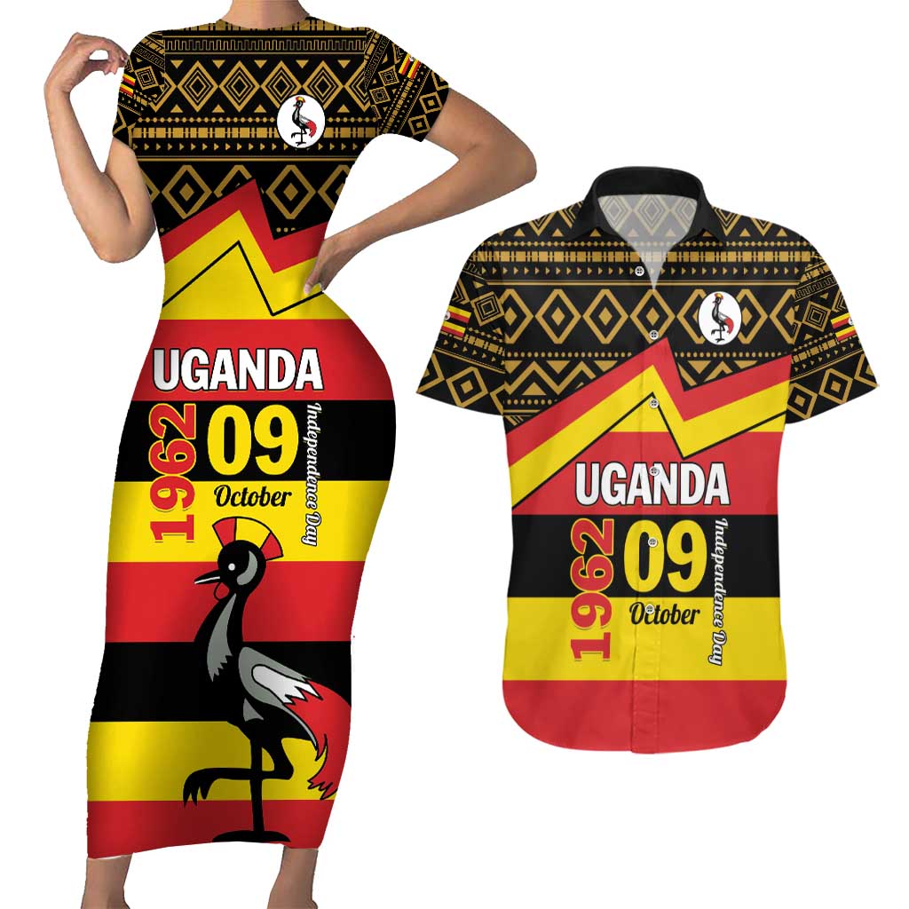 Personalized Uganda Independence Day 1962 Couples Matching Short Sleeve Bodycon Dress and Hawaiian Shirt African Pattern - Wonder Print Shop