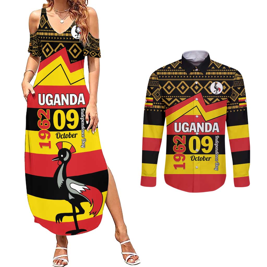 Personalized Uganda Independence Day 1962 Couples Matching Summer Maxi Dress and Long Sleeve Button Shirt African Pattern - Wonder Print Shop