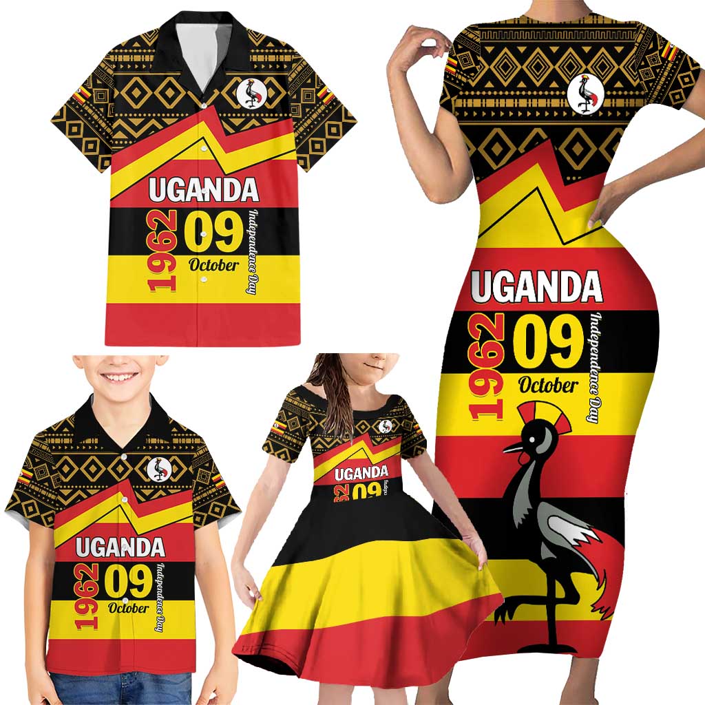 Personalized Uganda Independence Day 1962 Family Matching Short Sleeve Bodycon Dress and Hawaiian Shirt African Pattern - Wonder Print Shop