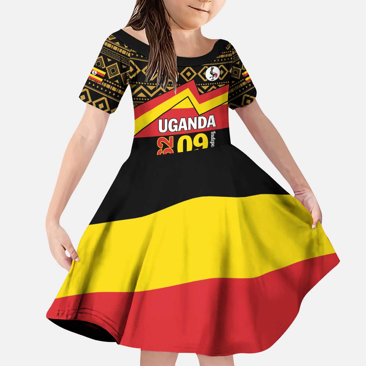 Personalized Uganda Independence Day 1962 Kid Short Sleeve Dress African Pattern - Wonder Print Shop