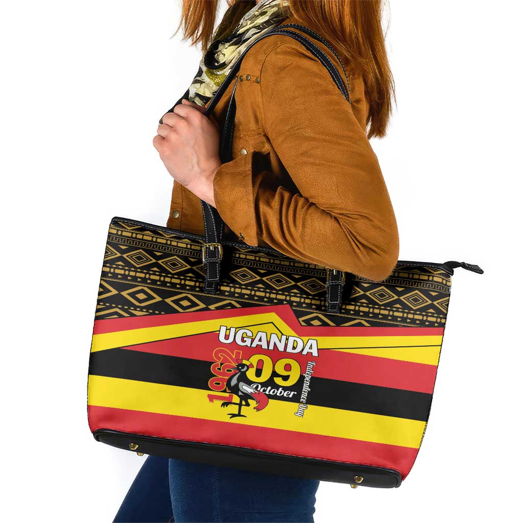 Uganda Independence Day 1962 Leather Tote Bag African Pattern