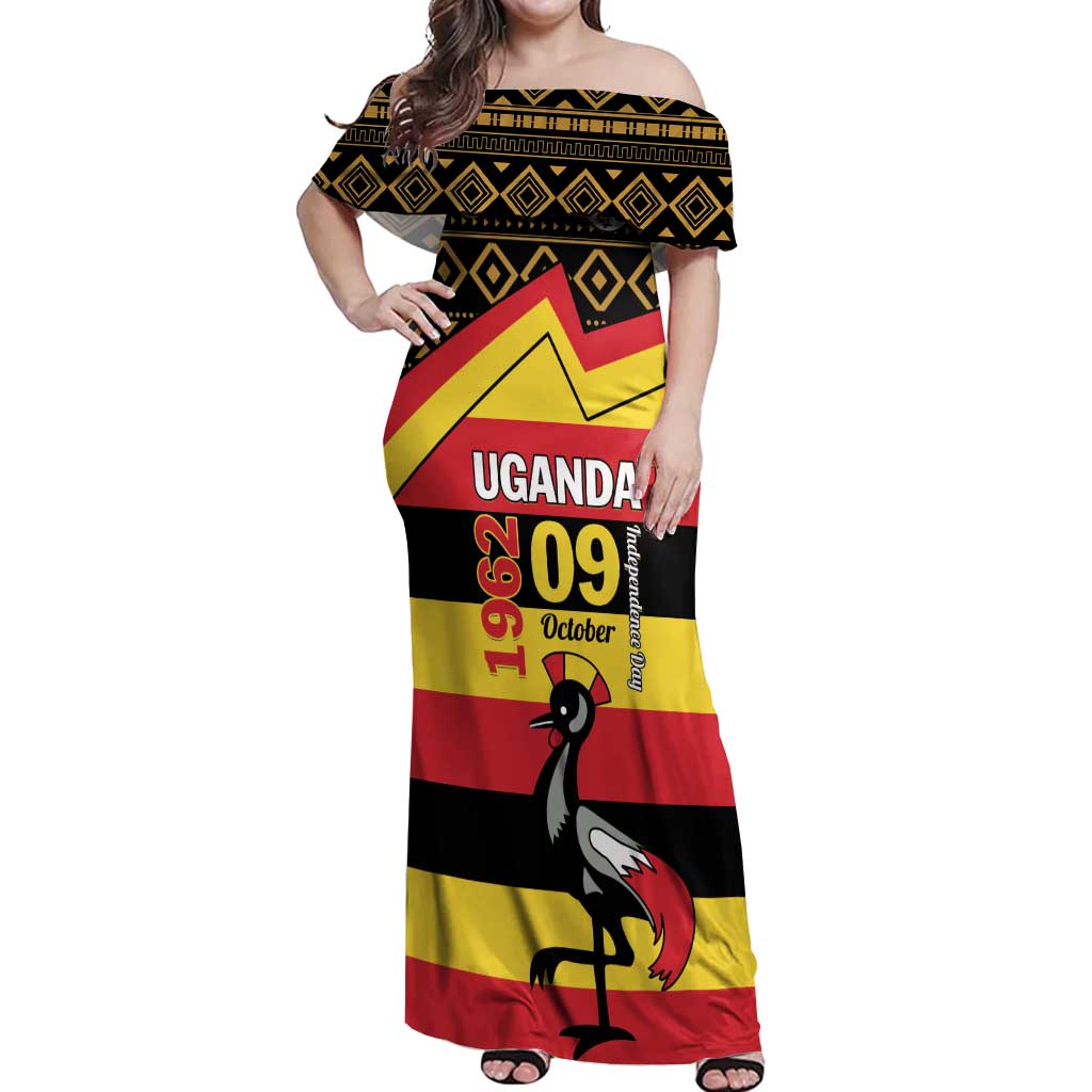 Personalized Uganda Independence Day 1962 Off Shoulder Maxi Dress African Pattern - Wonder Print Shop