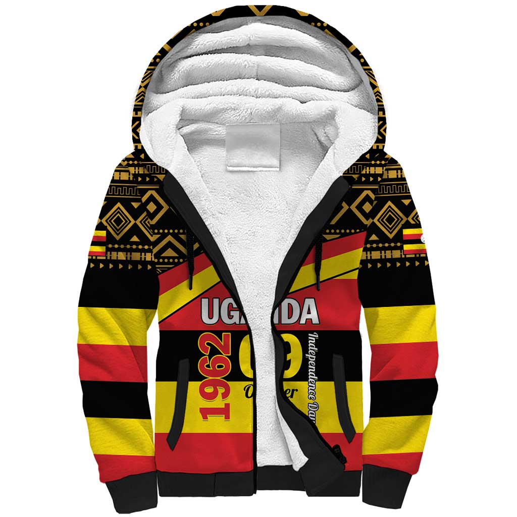 Personalized Uganda Independence Day 1962 Sherpa Hoodie African Pattern - Wonder Print Shop