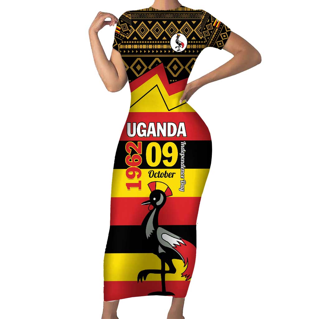 Personalized Uganda Independence Day 1962 Short Sleeve Bodycon Dress African Pattern - Wonder Print Shop