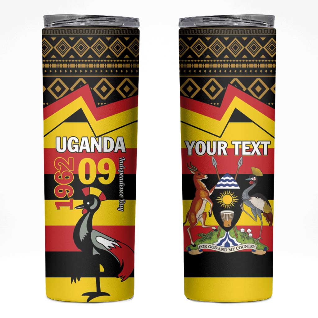 Personalized Uganda Independence Day 1962 Skinny Tumbler African Pattern - Wonder Print Shop