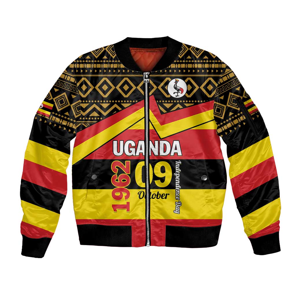 Personalized Uganda Independence Day 1962 Sleeve Zip Bomber Jacket African Pattern - Wonder Print Shop