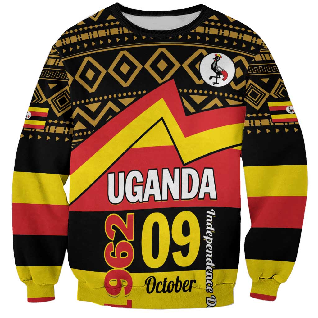 Black sweatshirt with Uganda-themed graphic, "UGANDA" and "09 October"