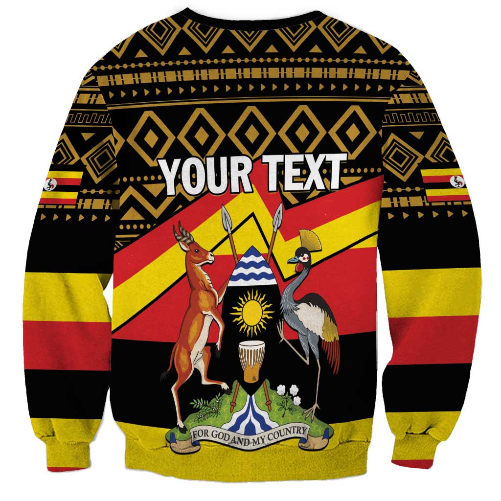 Personalized black sweatshirt with African geometric pattern and "YOUR TEXT" graphic