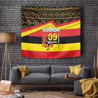Uganda independence day wall tapestry with African geometric border, “UGANDA” and “09 October”