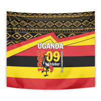 Rectangular Uganda independence day tapestry showing “UGANDA 09 October” and a rooster graphic