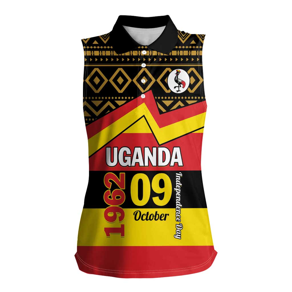 Personalized Uganda Independence Day 1962 Women Sleeveless Polo Shirt African Pattern - Wonder Print Shop