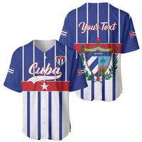 Personalized Cuba baseball jersey, blue and white vertical stripes, front and back view