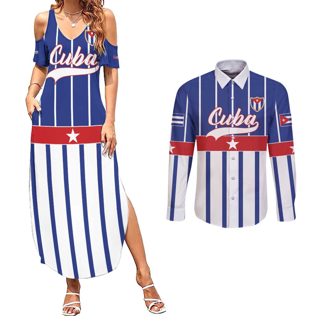 Personalized Cuba Couples Matching Summer Maxi Dress and Long Sleeve Button Shirt Simple Sporty Style - Wonder Print Shop