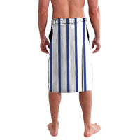 Blue and white vertical striped sport lavalava skirt with drawstring waistband