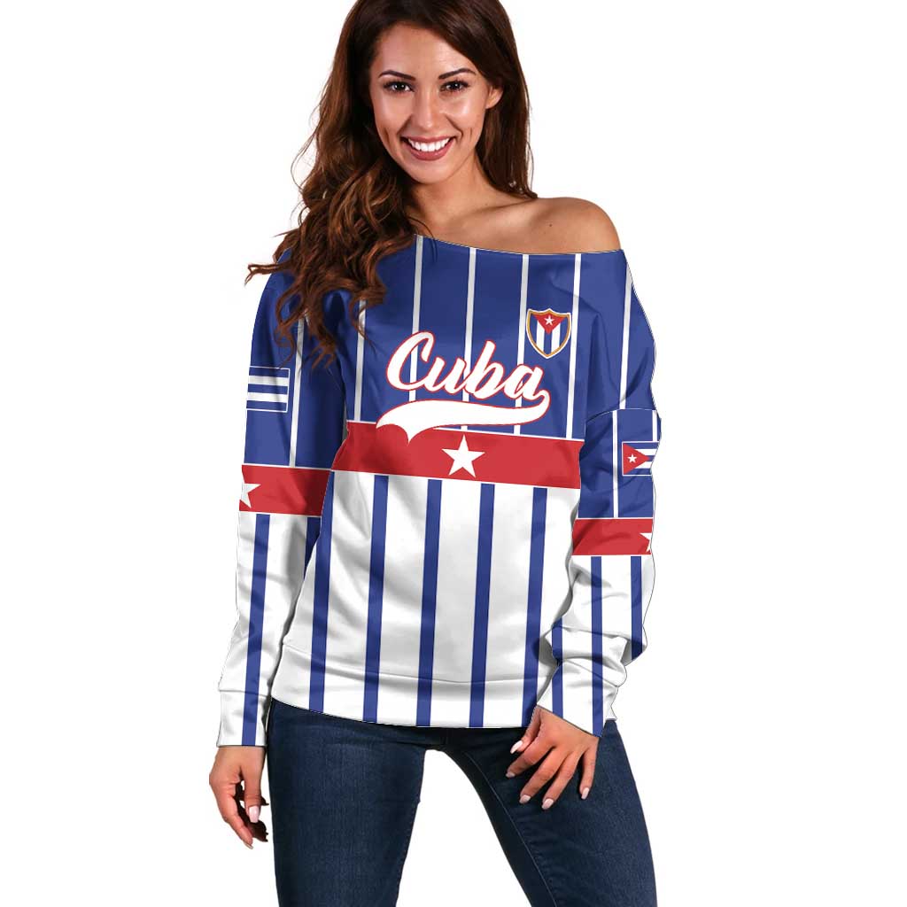 Personalized Cuba Off Shoulder Sweater Simple Sporty Style - Wonder Print Shop