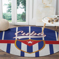 Blue round rug with Cuba wordmark and crest shield across red, white, and blue stripes