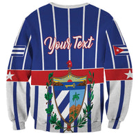 Blue and white striped sweatshirt with custom text and Cuba crest graphic