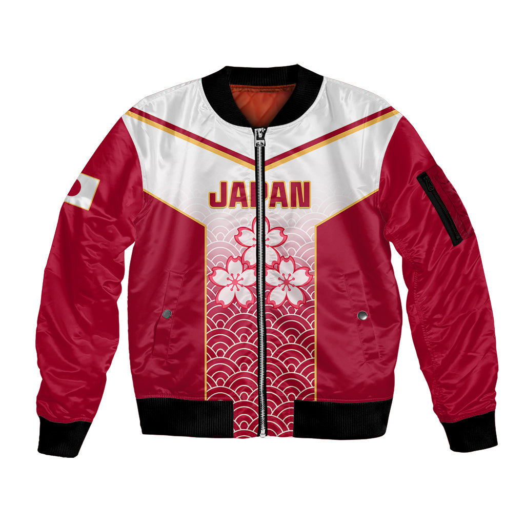 Japan Rugby Sleeve Zip Bomber Jacket Brave Blossoms Japanese Motif Pattern - Wonder Print Shop