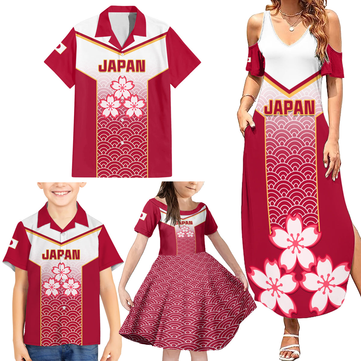 Custom Japan Rugby Family Matching Summer Maxi Dress and Hawaiian Shirt Brave Blossoms Japanese Motif Pattern - Wonder Print Shop