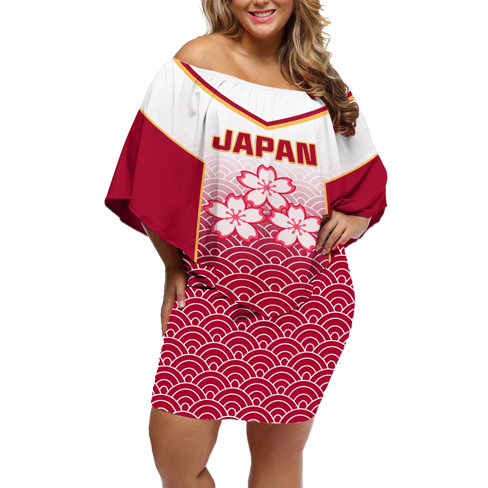 Custom Japan Rugby Off Shoulder Short Dress Brave Blossoms Japanese Motif Pattern - Wonder Print Shop