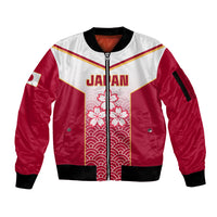 Red and white zip bomber jacket with Japanese motif panel and ribbed cuffs