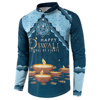 Blue button sweatshirt with "Happy Diwali Festival of Lights" front text and candle graphic