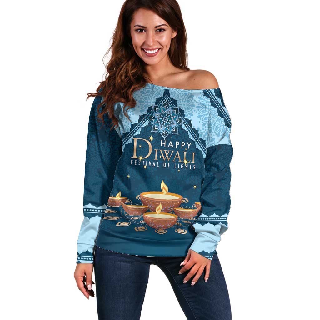 Personalized Diwali Off Shoulder Sweater Festival of Lights - Wonder Print Shop